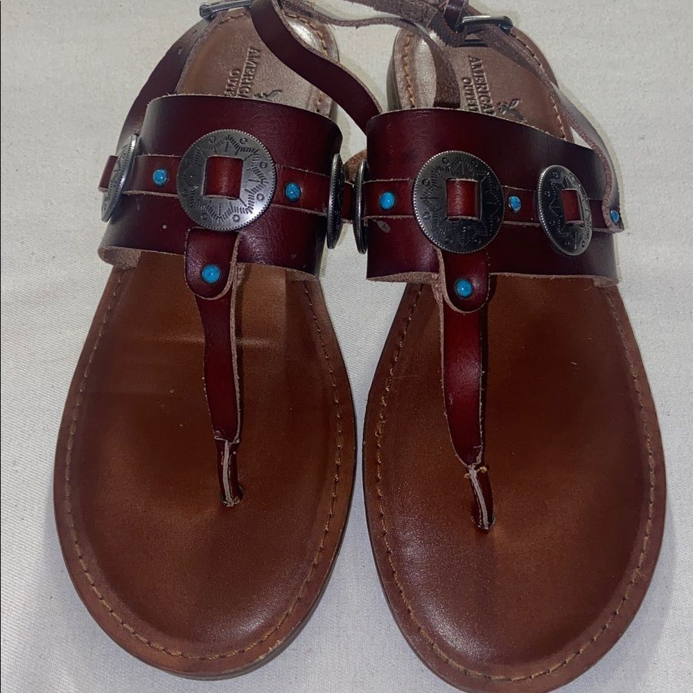 American Eagle Outfitters Leather Sandals with Conchos & Turquoise stones size 8